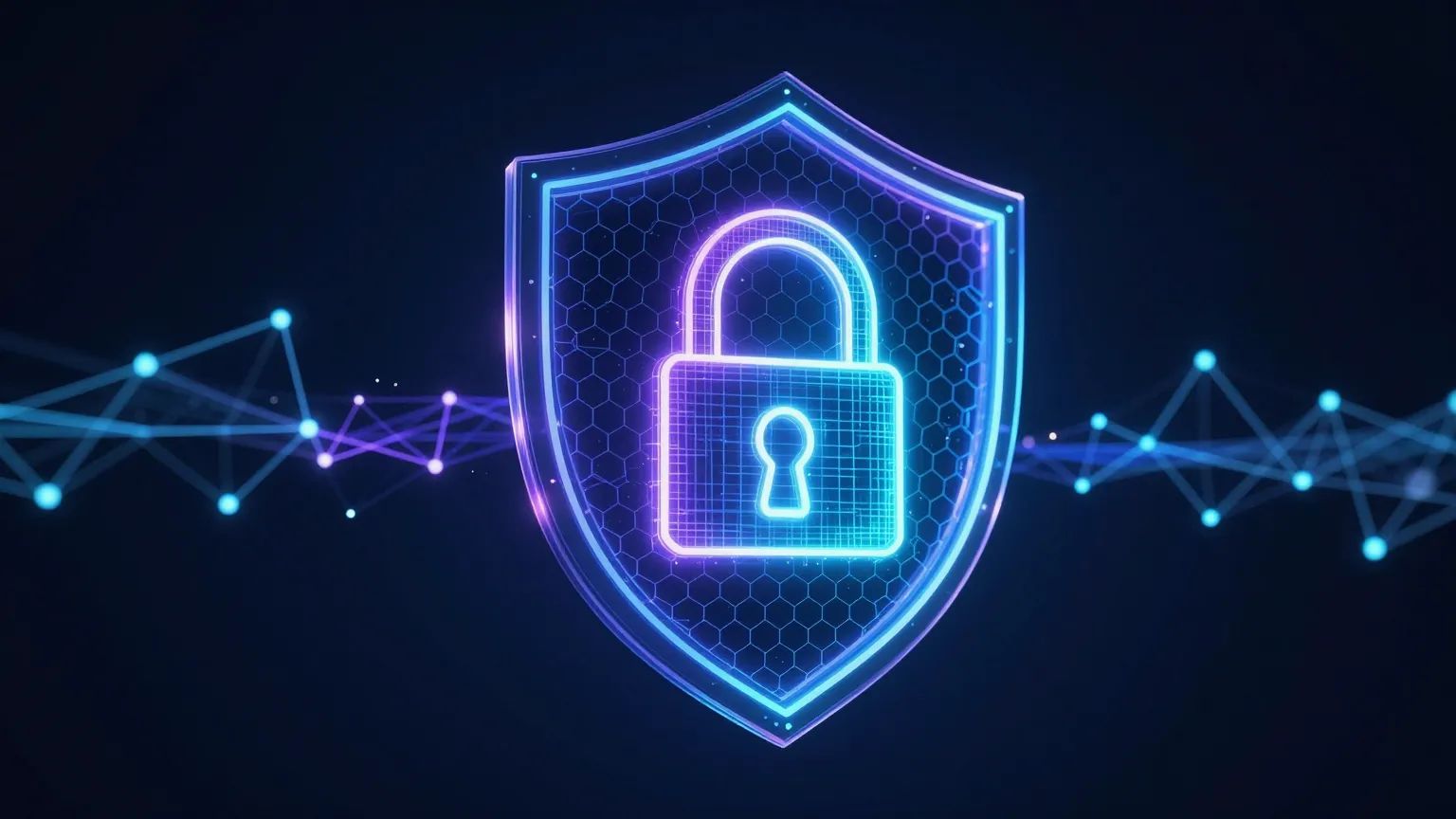 FAQs — abstract secure network mesh in deep navy with glowing cyan accents