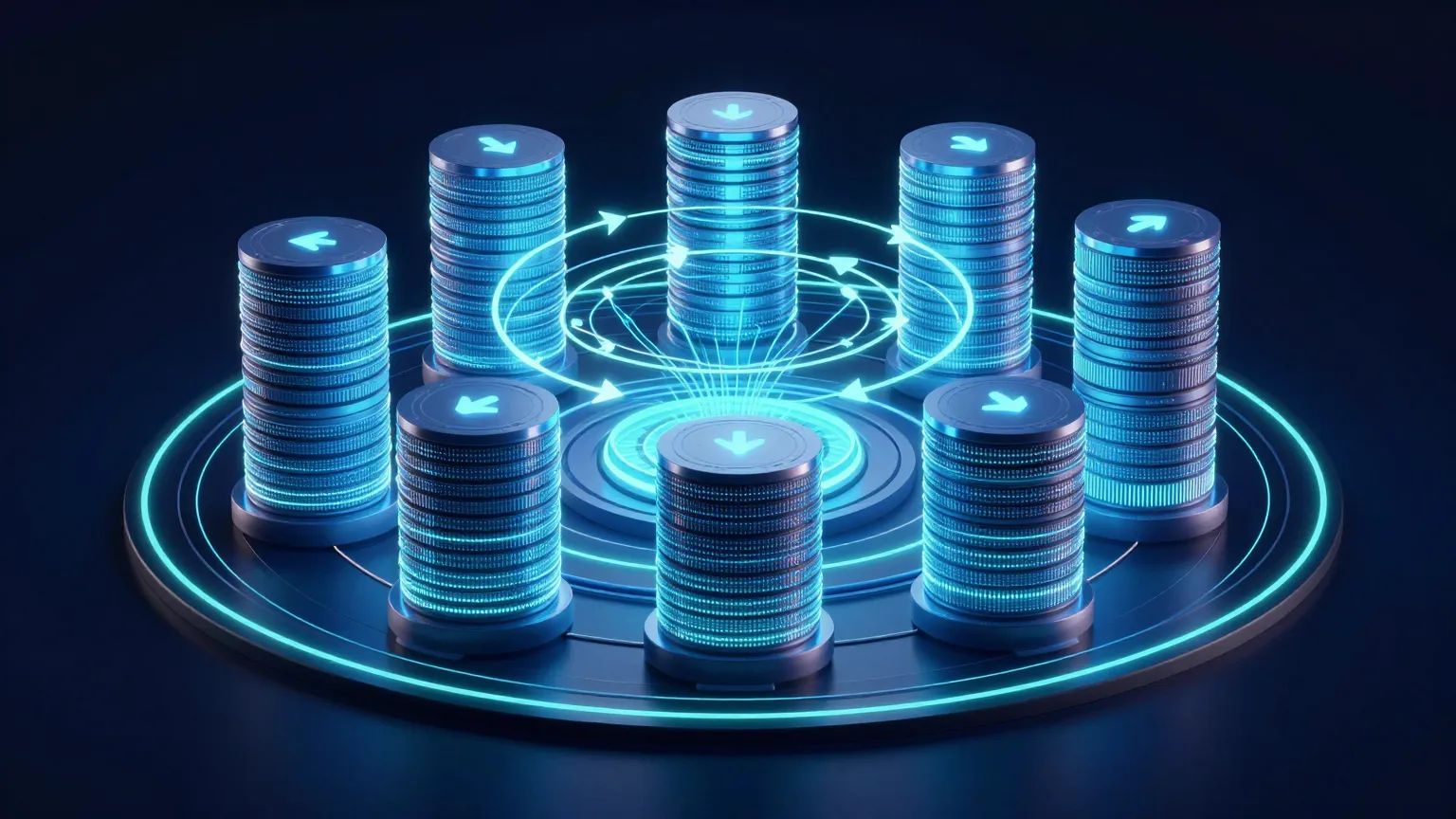 Data backup and disaster recovery — abstract resilient data vault visual in deep navy with glowing cyan accents