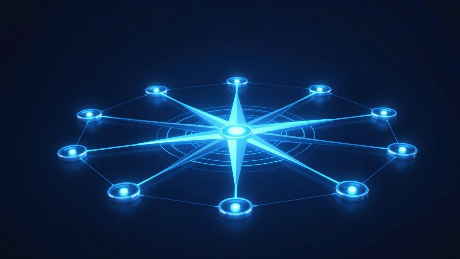 Vendors and channel partners — abstract connected partner network in deep navy with glowing cyan accents