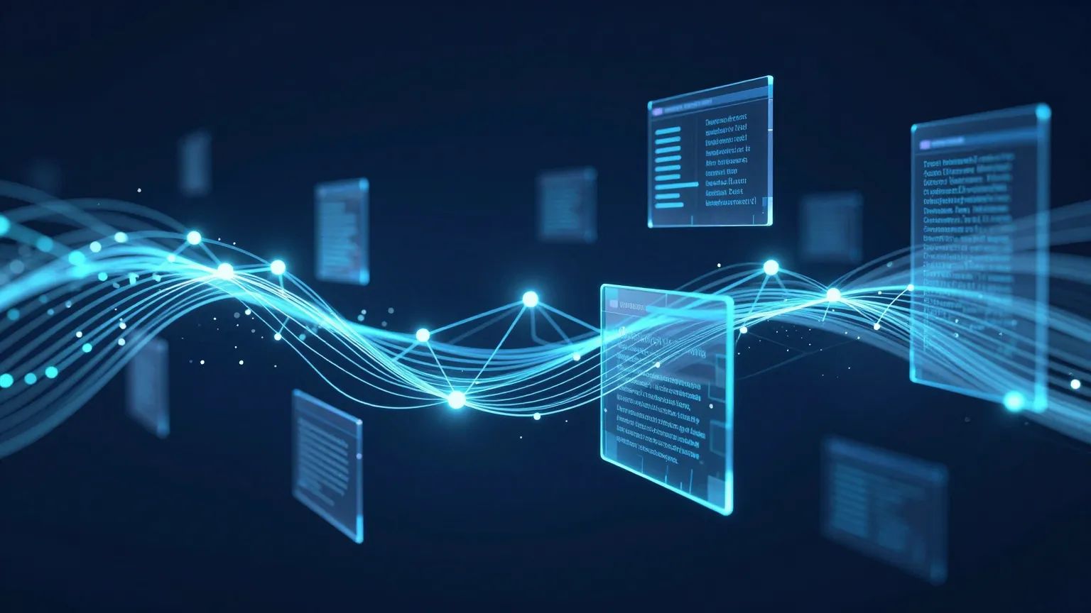 Managed Services — abstract technology hero illustration in deep navy with glowing cyan accents